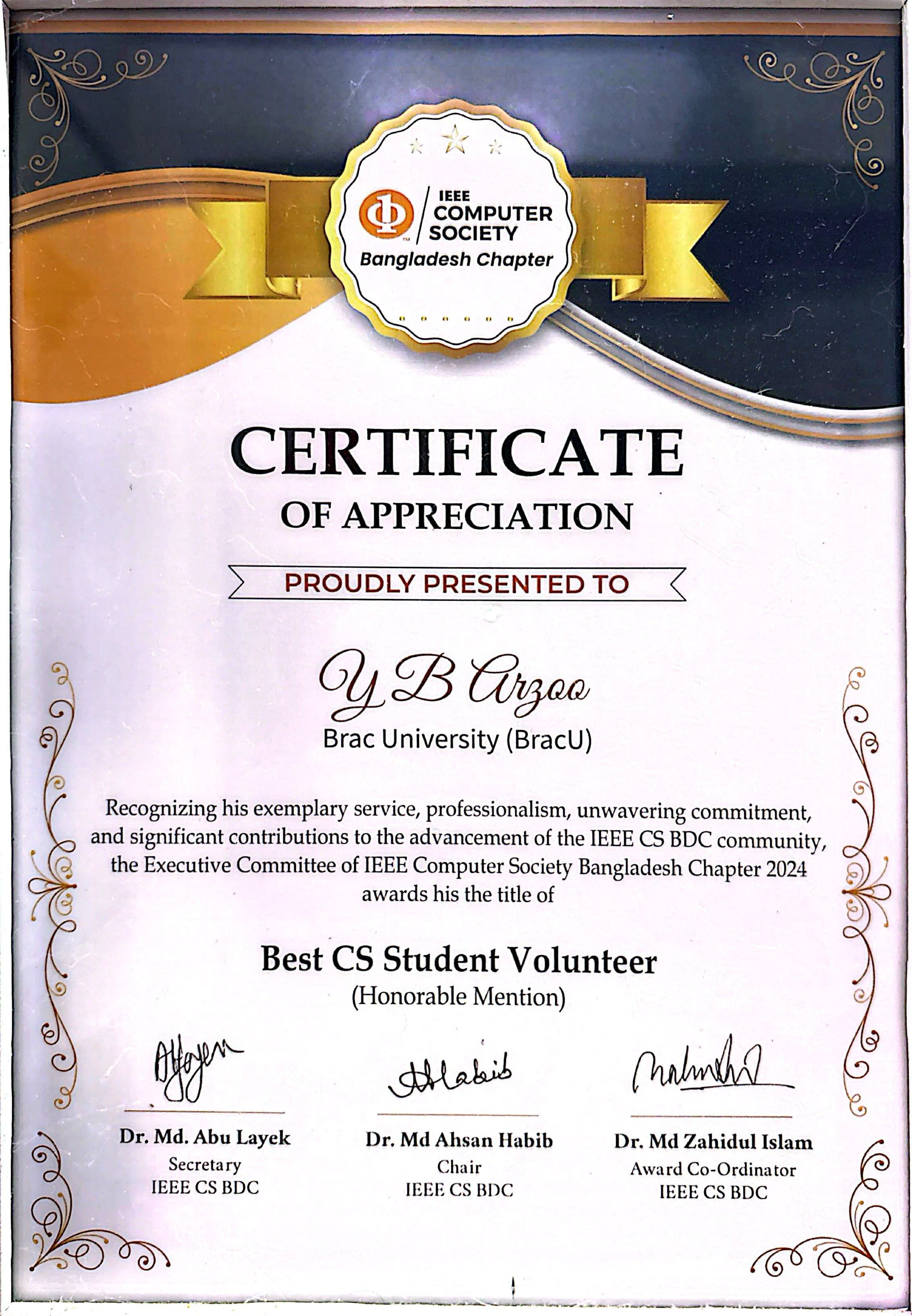 Best SC Student Volunteer (Honorable Mention)